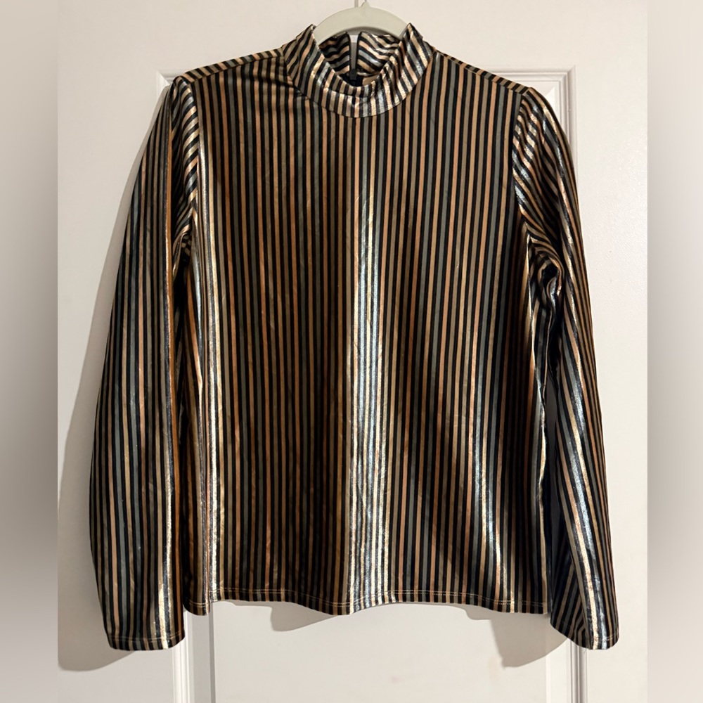 Zara Metallic Black and Gold Striped Top